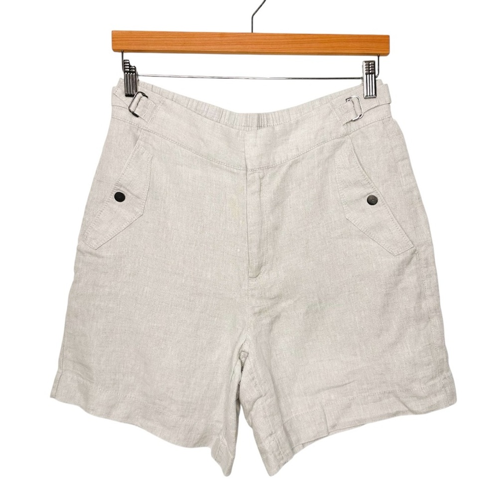 Athleta 100% Linen Voyager Flat Front Shorts Size 8 Neutral Tan Minimalist